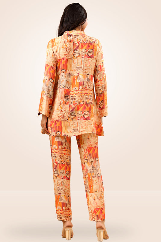 Exclusive Orange Color Luxury Printed Designer Readymade Co Ord Set