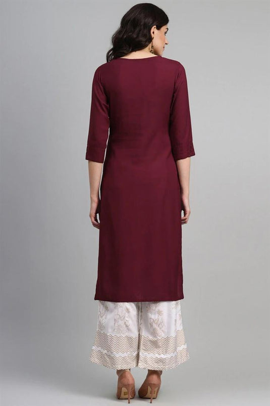 Casual Wear Maroon Color Rayon Fabric Fancy Kurti Bottom Set