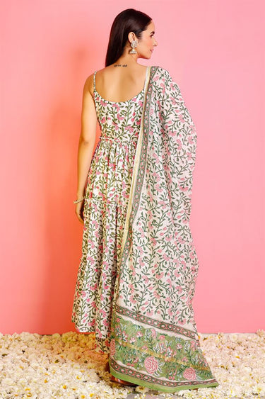 Winsome Cotton Fabric Off White Color Printed Top Bottom Dupatta Set