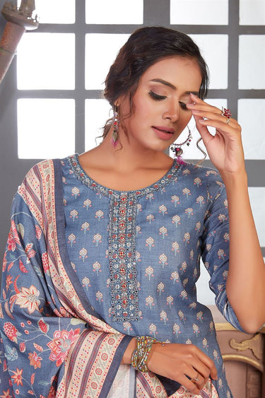 Mysterious Midnight Blue Muslin Top and Bottom Dupatta Set