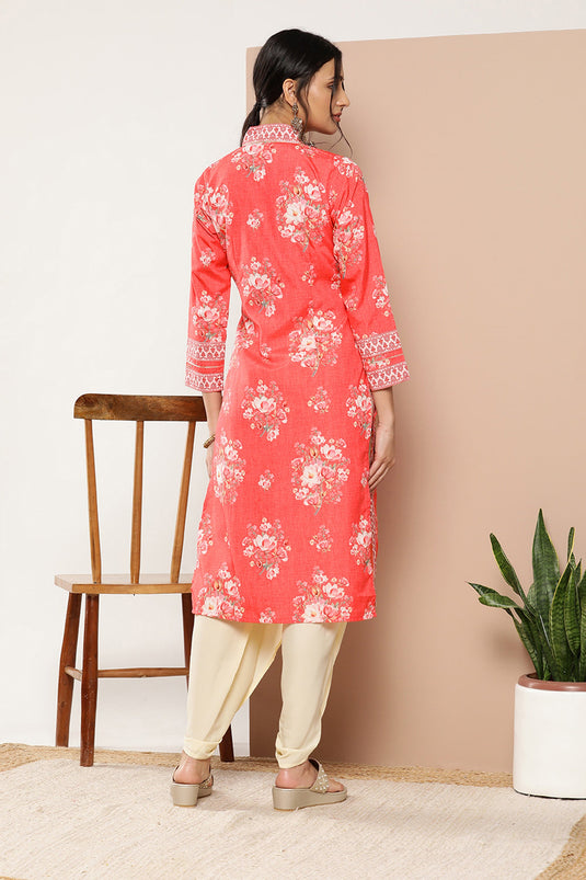 Exclusive Red Color Printed Crepe Fabric Readymade Kurti Bottom Set