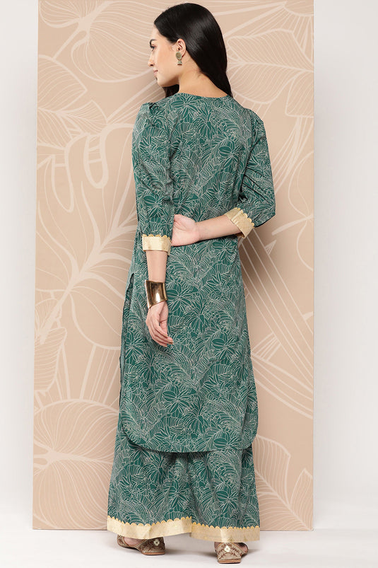 Exclusive Dark Green Crepe Fabric Function Wear Floral Printed Readymade Top With Bottom Set