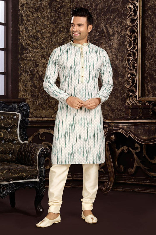 Cotton Fabric Printed Off White Readymade Men Stylish Kurta