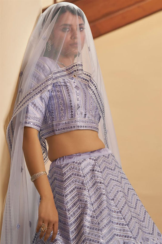 Lavender Color Wedding Wear Sequince Work Lehanga Choli In Silk Fabric