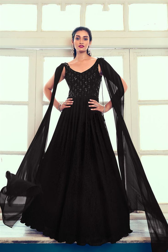 Black Color Amazing Style Georgette Readymade Gown With Dupatta