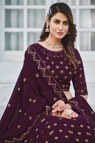 Georgette Fabric Purple Color Function Wear Imperial Lehenga