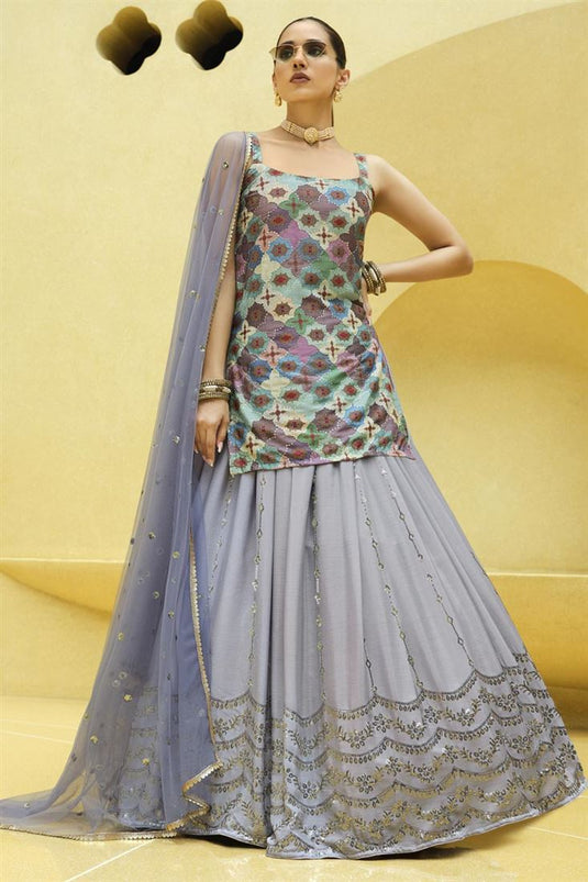 Lavender Color Wonderful Readymade Lehenga In Chinon Fabric