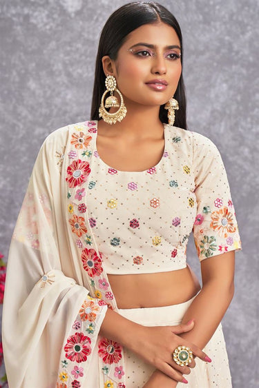 Georgette Fabric Cream Color Floral Embroidered Soothing Lehenga