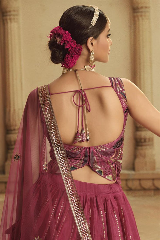 Pink Color Sequins Work On Engrossing Lehenga In Art Silk Fabric