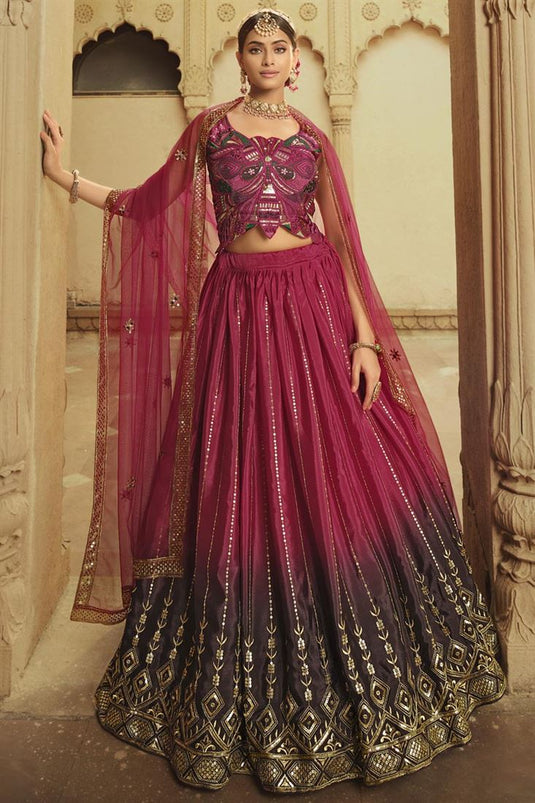 Pink Color Sequins Work On Engrossing Lehenga In Art Silk Fabric