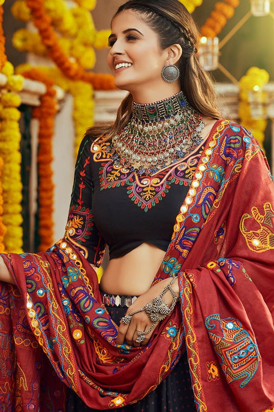 Navratri Special Creative Cotton Fabric Digital Printed Lehenga In Black Color