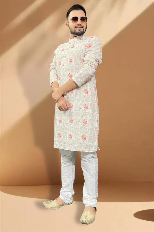 Reception Wear Attractive Readymade Men Kurta Pyjama In Grey Color