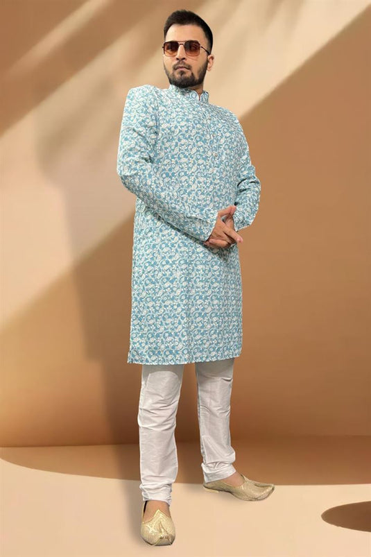 Buy Reception Wear Attractive Kurta Pyjama For Men In Blue Color