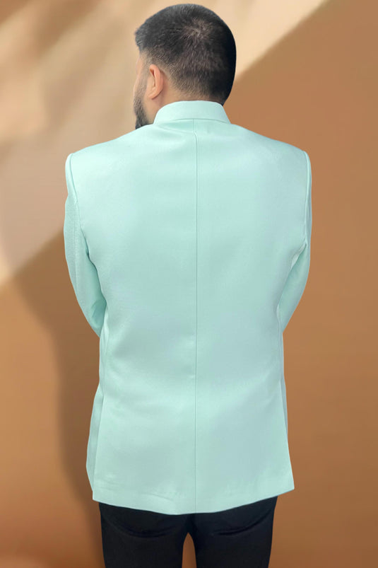 Fancy Wedding Wear Attractive Readymade Men Blazer In Sea Green Color