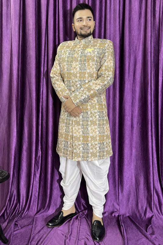 Brown Color Mens Wedding Wear Designer Readymade Peshawari Style Indo Western