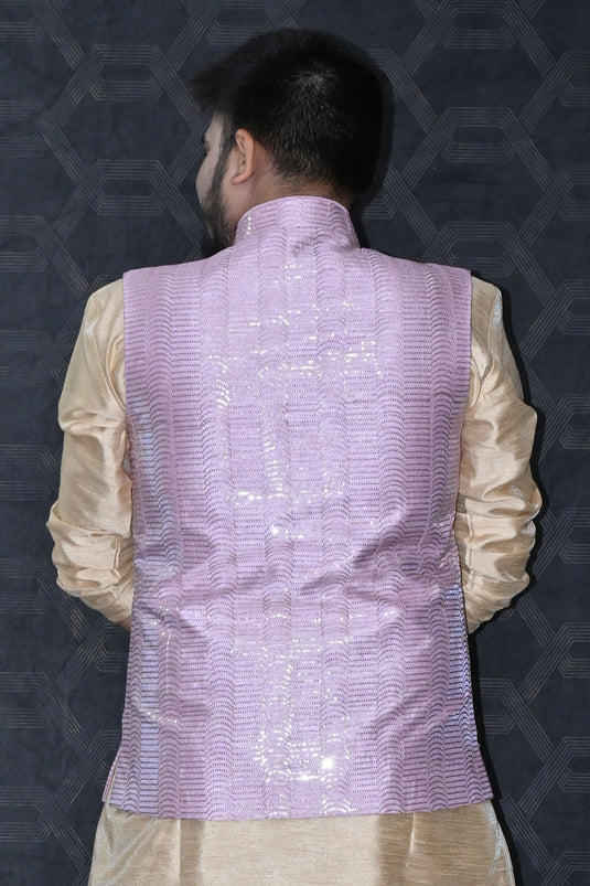 Fancy Art Silk Wedding Wear Readymade Designer Men Pink Color Jacket