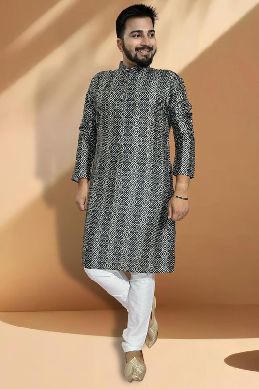 Stunning Black Color Readymade Men Kurta Pyjama