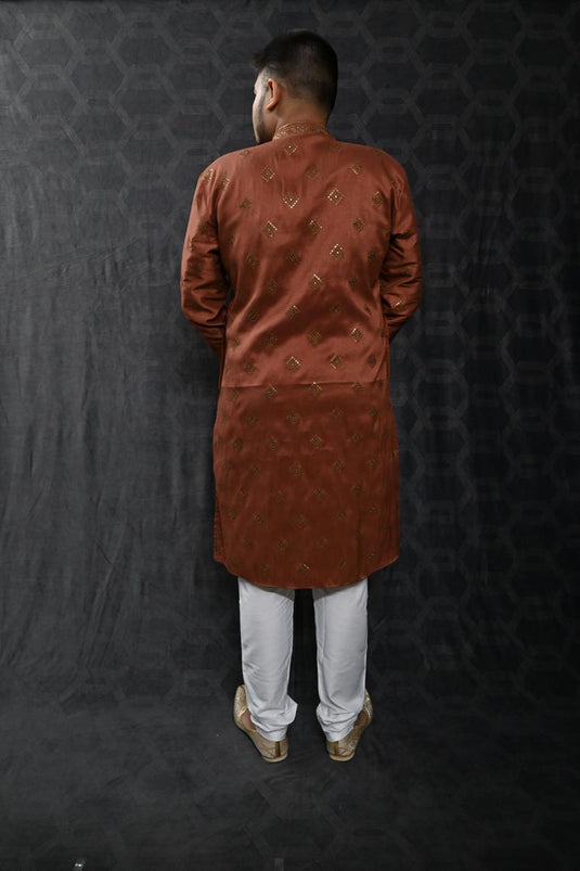 Function Wear Readymade Glamorous Sequins Embroidery Kurta Pyjama For Men In Art Silk Fabric