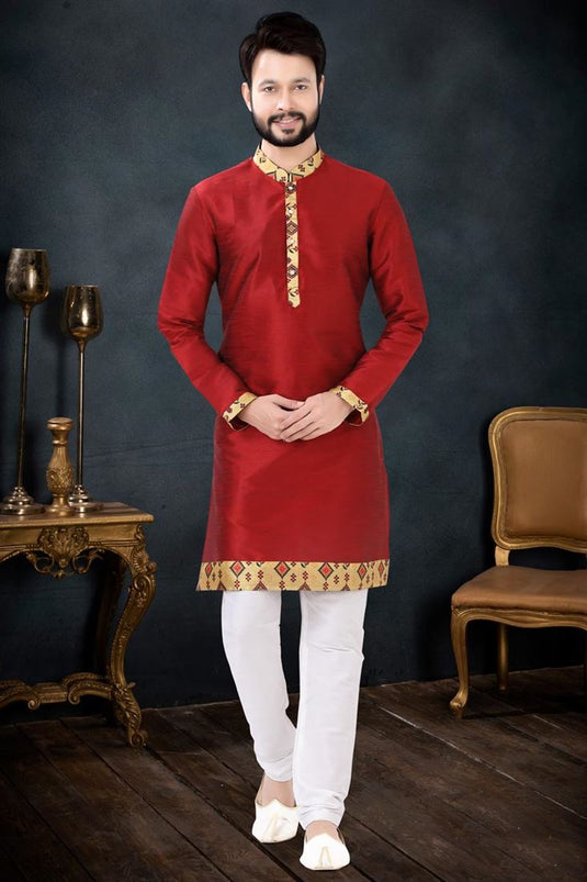 Red Color Silk Fabric Princely Kurta Pyjama