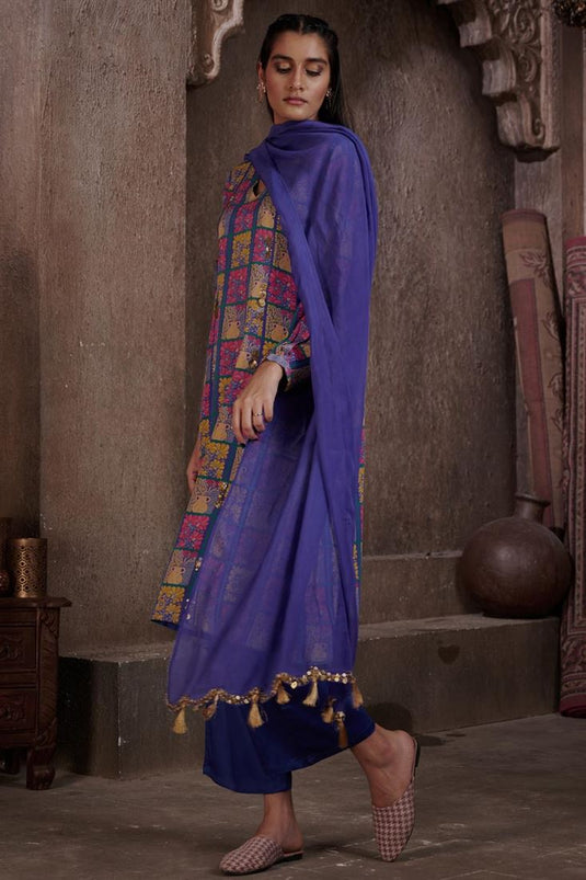 Exclusive Blue Color Viscose Crepe Fabric Readymade Kurta With Palazzo Set