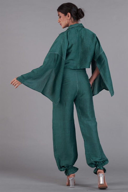 Exclusive Teal Color Linen Fabric Fancy Readymade Co Ord Set