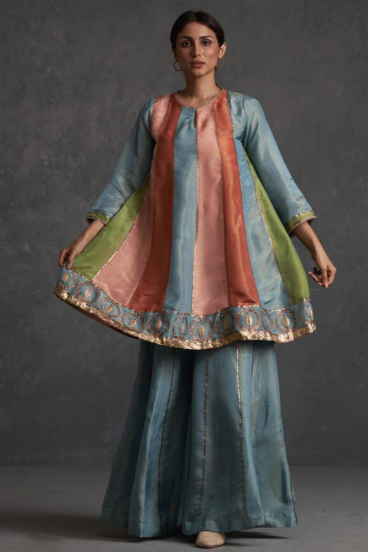 Exclusive Multi Color Silk Fabric Hand Embroidered Reception Wear Beautiful Readymade Sharara Set