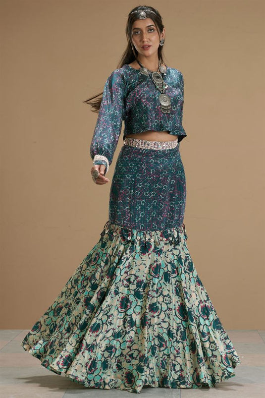 Exclusive Green Color Hand Embroidered Reception Wear Designer Readymade Lehenga Choli