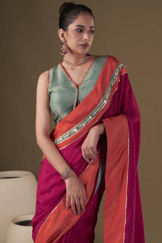 Exclusive Pink Color Art Silk Fabric Embroidered Work Party Wear Designer Readymade Classic Saree