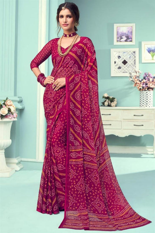 Vartika Singh Rani Color Chiffon Silk Fabric Bandhani Print Casual Saree