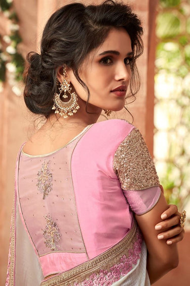 Off White Color Art Silk Fabric Embroidered Party Wear Classic Saree