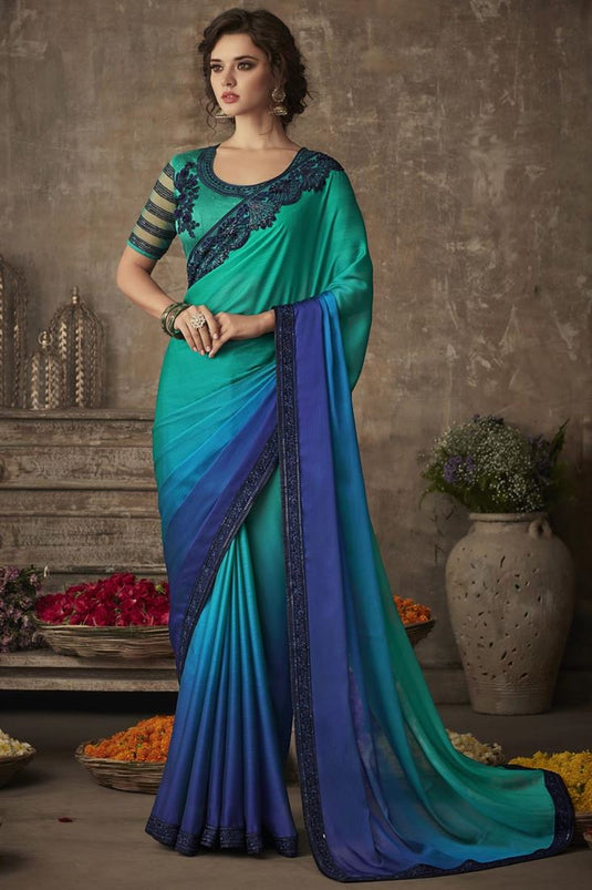 Chiffon Silk Fabric Embellished Saree With Embroidered Blouse