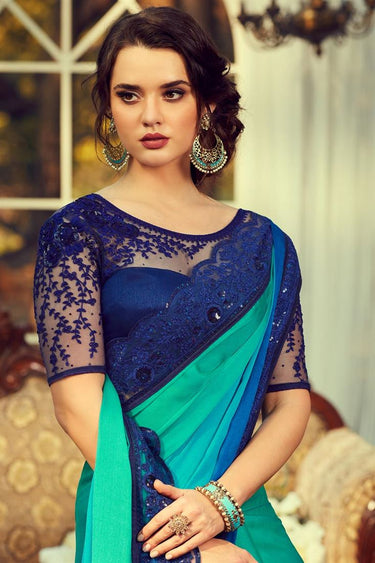 Fancy Blue Color Art Silk Fabric Saree With Embroidered Blouse