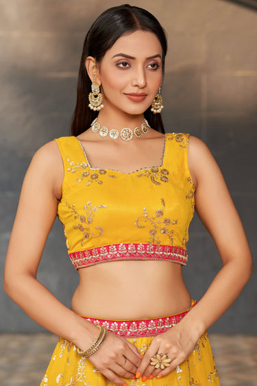Beguiling Sequins Work On Yellow Color Georgette Fabric Lehenga