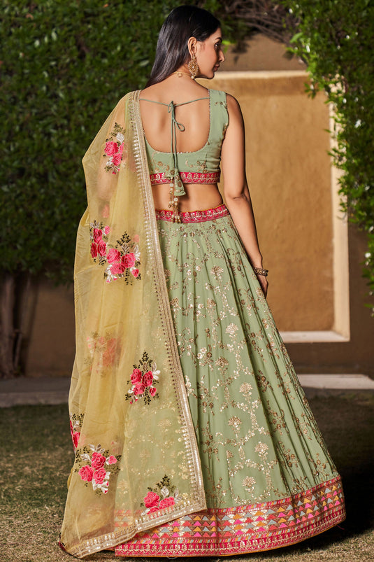 Trendy Georgette Fabric Sea Green Color Lehenga With Sequins Work