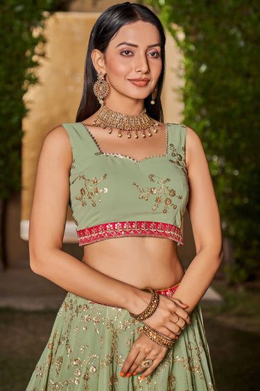 Trendy Georgette Fabric Sea Green Color Lehenga With Sequins Work