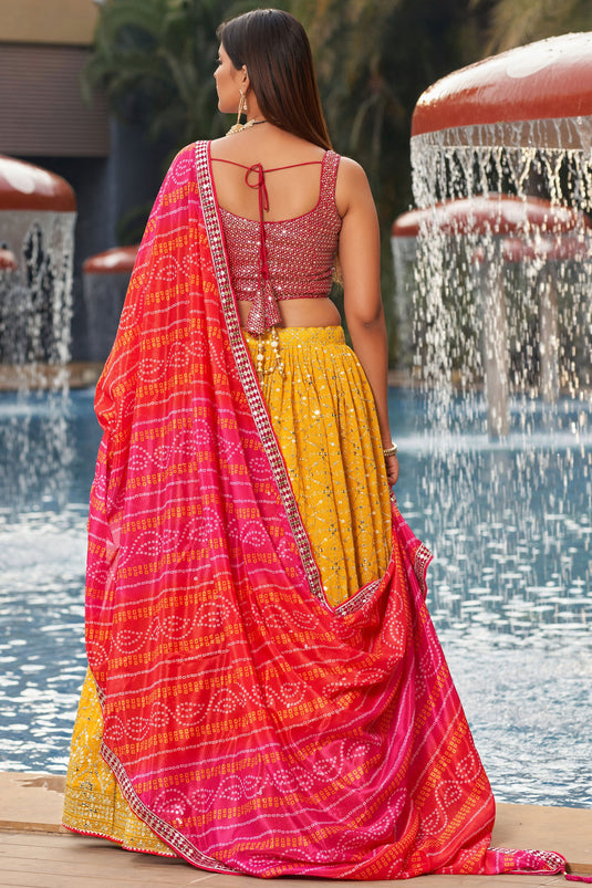 Mustard Color Sequins Work On Georgette Fabric Chic Lehenga