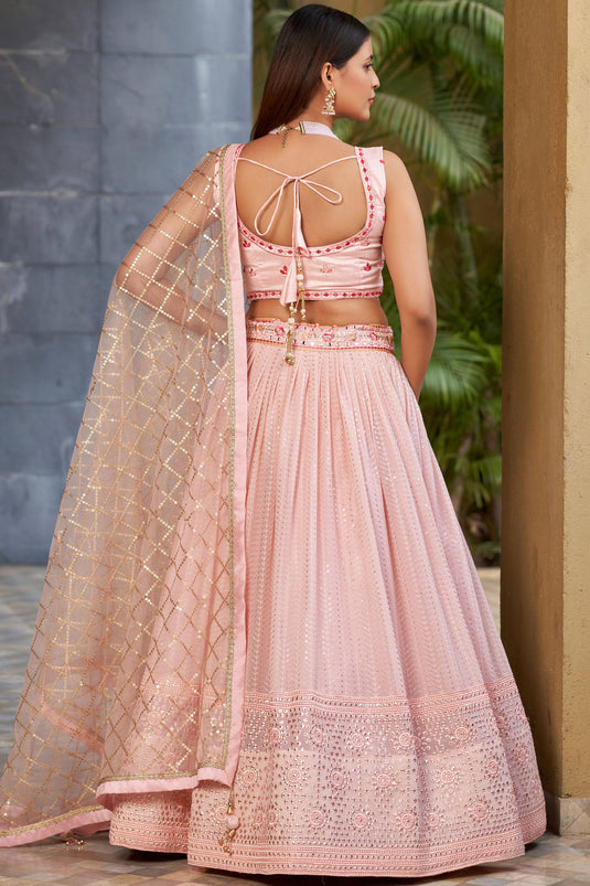 Soothing Sequins Work On Pink Color Georgette Fabric Lehenga