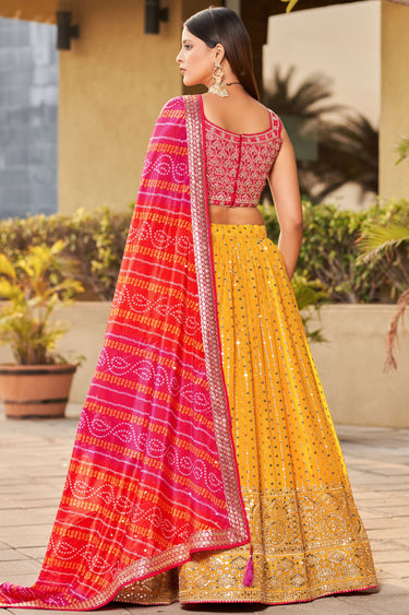 Graceful Georgette Fabric Yellow Color Lehenga With Sequins Work
