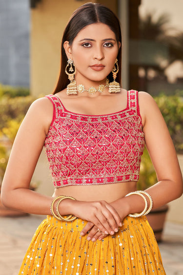 Graceful Georgette Fabric Yellow Color Lehenga With Sequins Work