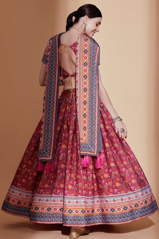 Digital Print Rani Designer 3 Piece Lehenga Choli In Chinon Fabric