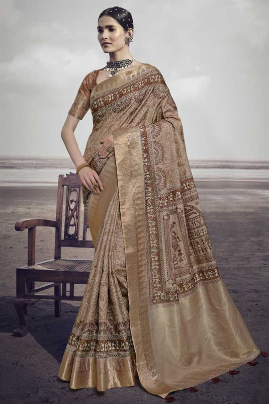 Beige Color Art Silk Fabric Admirable Printed Saree In Festive Look