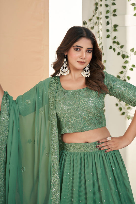 Sea Green Color Function Wear Georgette Fabric Charismatic Lehenga