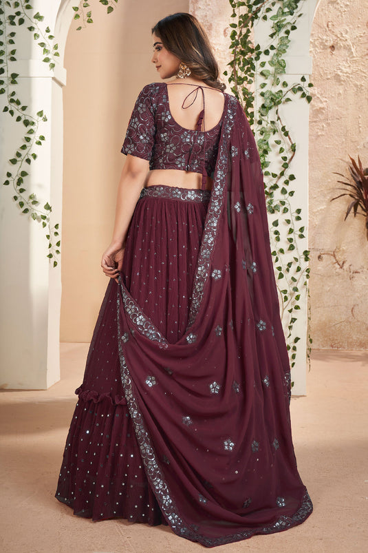 Function Wear Georgette Fabric Maroon Color Magnificent Lehenga