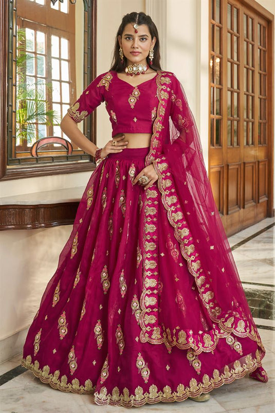 Rani Color Organza Fabric Tempting Embroidered Lehenga