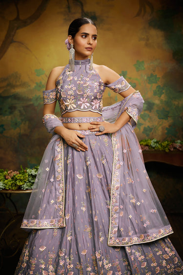 Occasion Wear Lavender Color Sequins Work Lehenga In Georgette Fabric With Designer Blouse