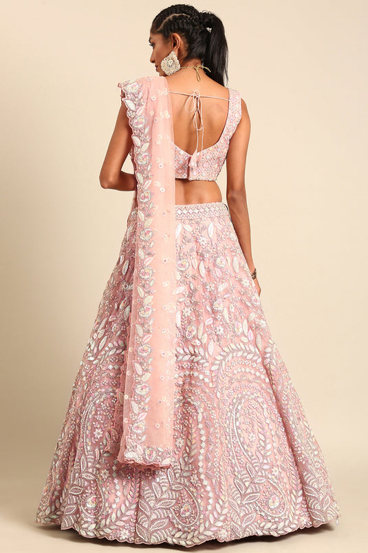 Pink Net Fabric Occasion Wear Sequins Work Lehenga Choli