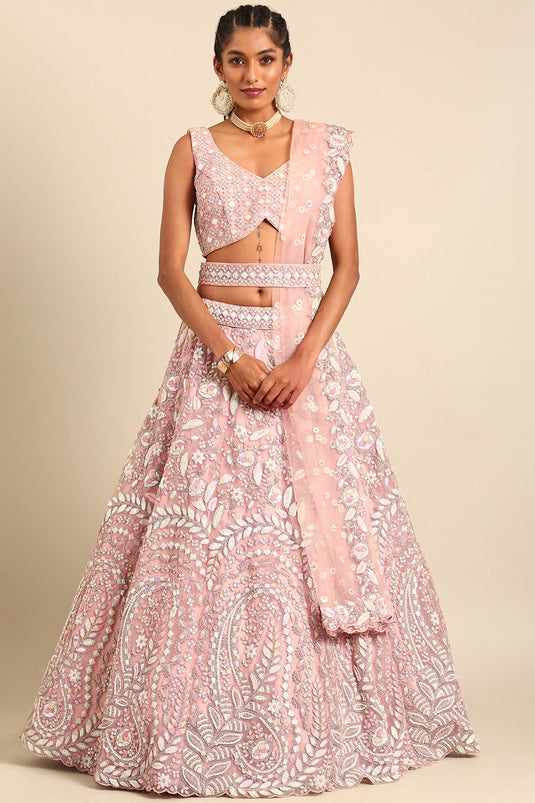 Pink Net Fabric Occasion Wear Sequins Work Lehenga Choli