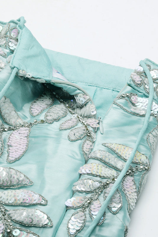 Sequins Work On Light Cyan Organza Fabric Occasion Wear Lehenga Choli