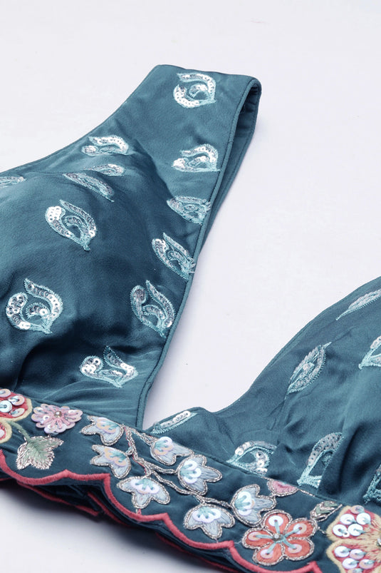 Sequins Work Designs On Georgette Fabric Blue Weding Wear Lehenga Choli