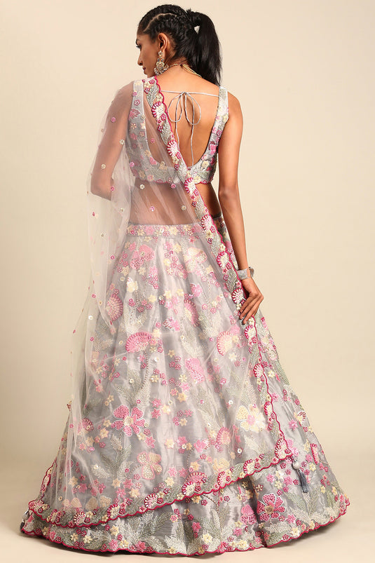 Grey Sequins Work Designs Wedding Wear Lehenga And Enigmatic Blouse